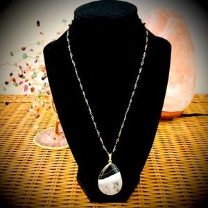 Onyx Crystal Rosary Chain Boho Gold Gemstone Necklace